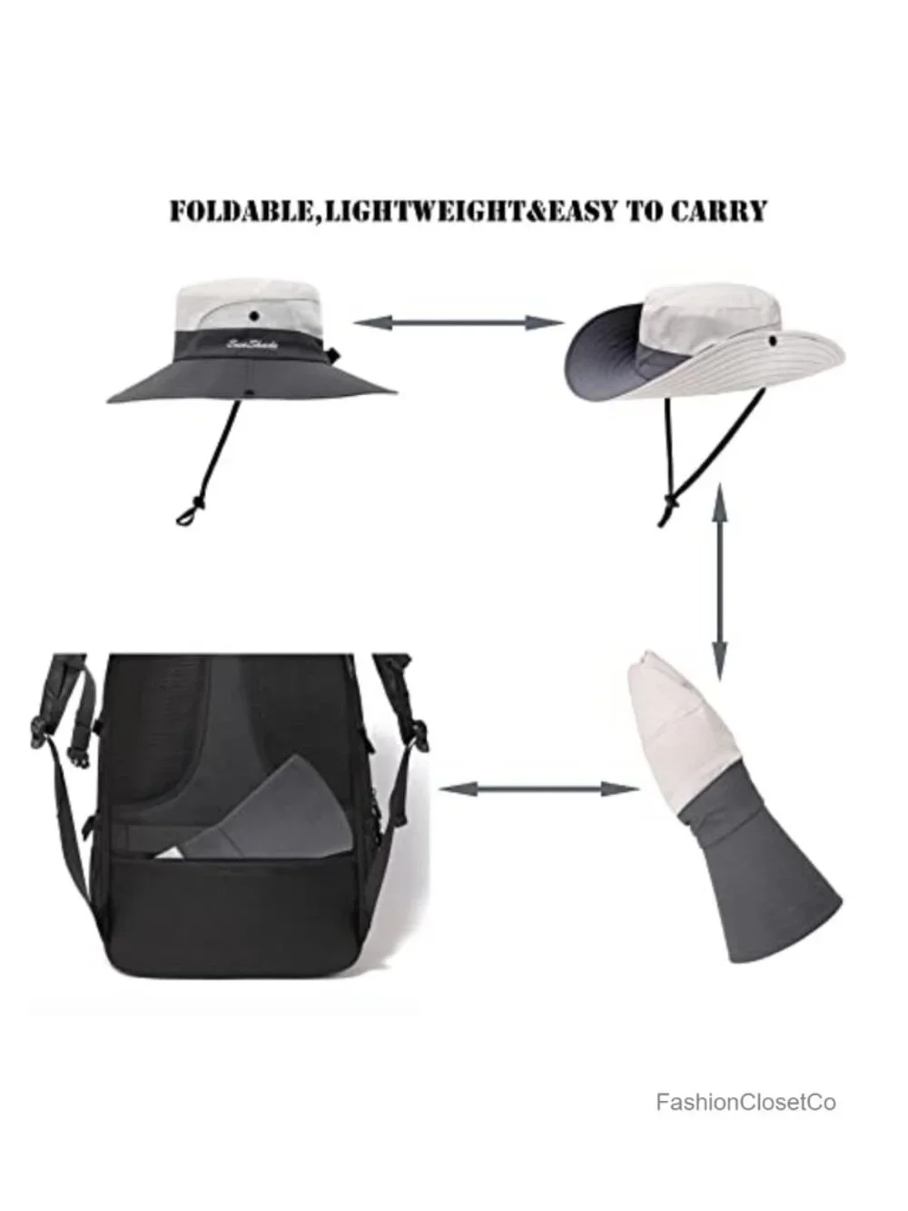 Wide Brim UPF 50+ Sun Hat with Ponytail Hole, Foldable Beach Bucket Hat